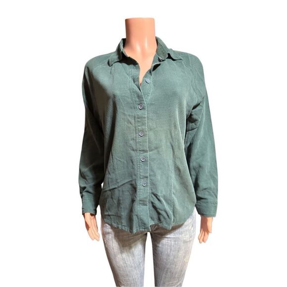 Pulp women's button-up spruce raglan casual sleeve shirt L - Picture 1 of 6